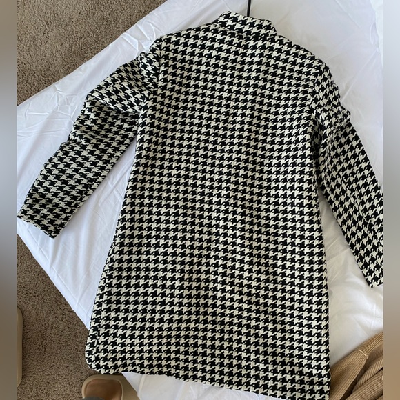 H&M hm Fitted Coat Jacket in Woven Fabric Black White Houndstooth Pattern Size 6 - Picture 4 of 16